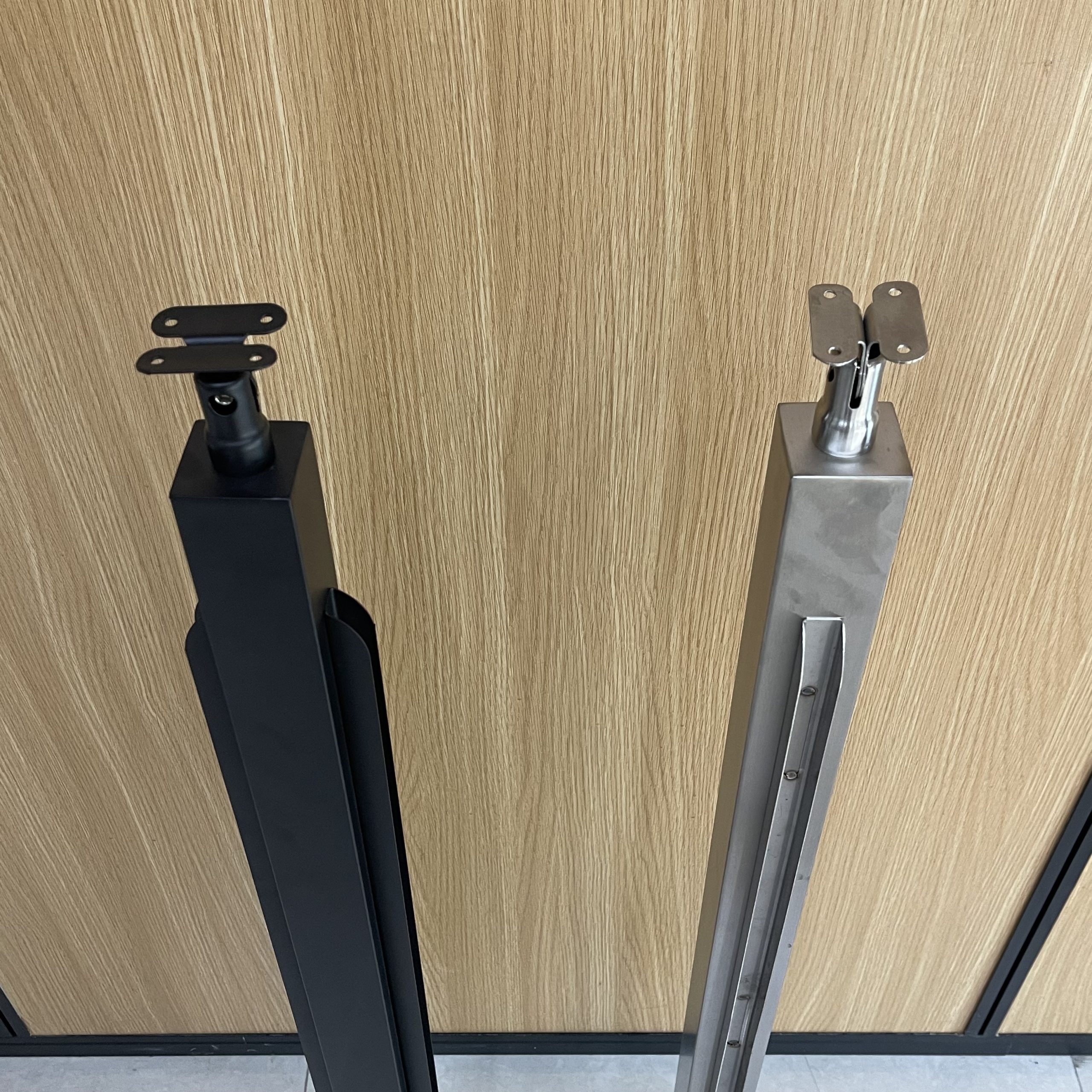 semi frameless glass railing with external glass clamps, post glass railing, outer slot post semi frameless glass railing with external glass clamps, post glass railing, outer slot post